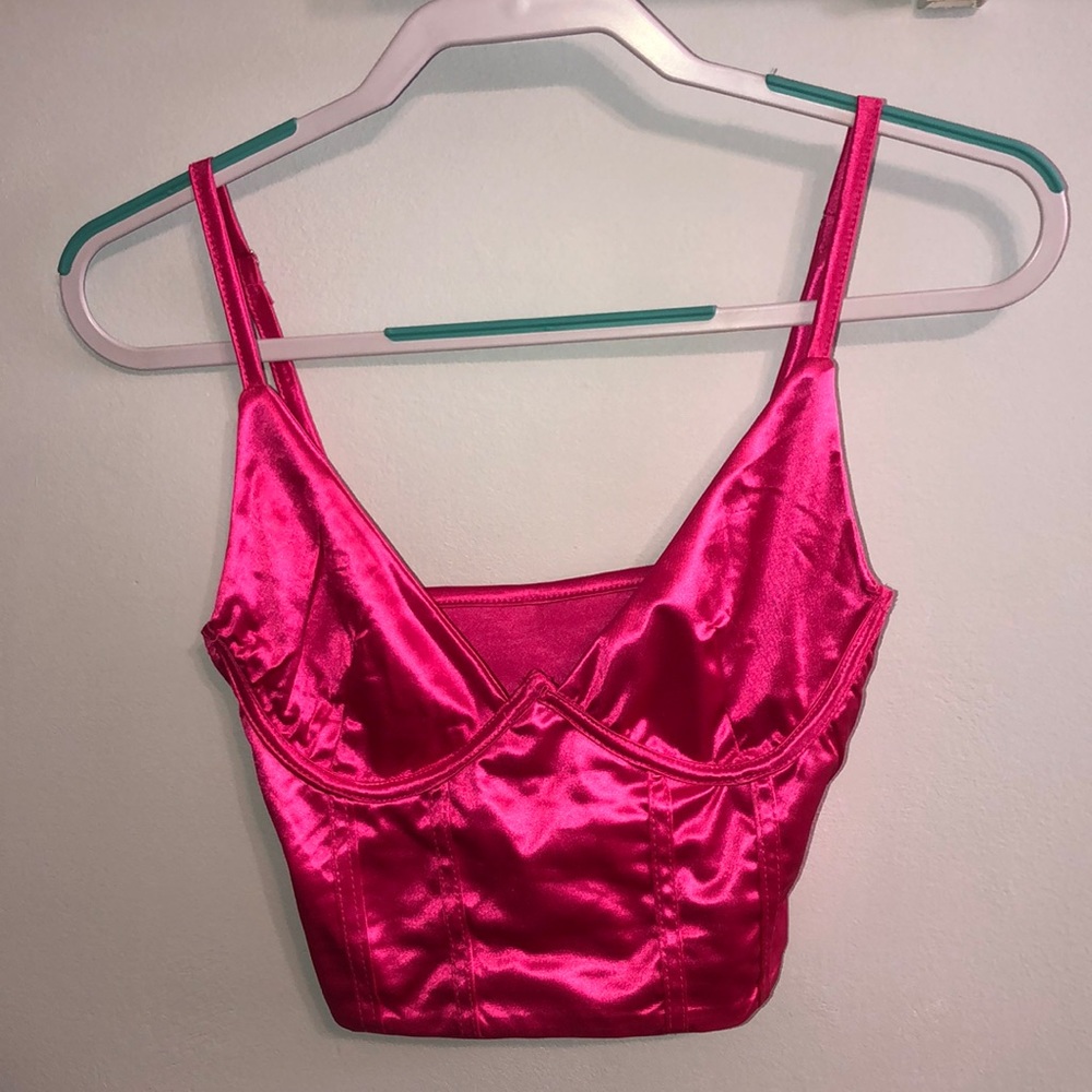 Amazon Hot Pink Silk Cropped Corset Top (SIZE: SMALL)